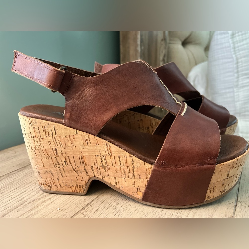 Antelope Leather & Cork Wedge Sandals - Picture 2 of 10